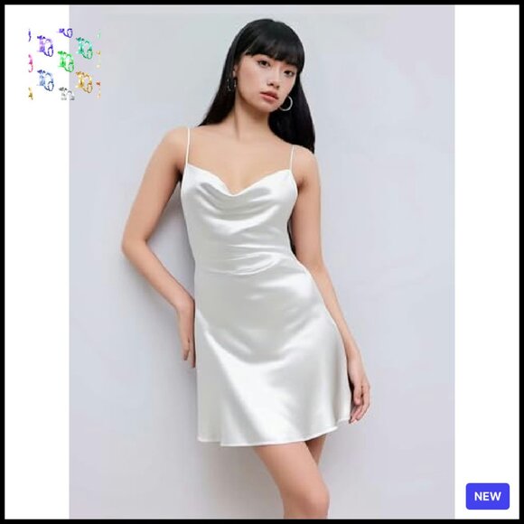 Satin Cowl Neck Cami Mini Dress Elegant Wedding Guest Cocktail - Picture 8 of 8